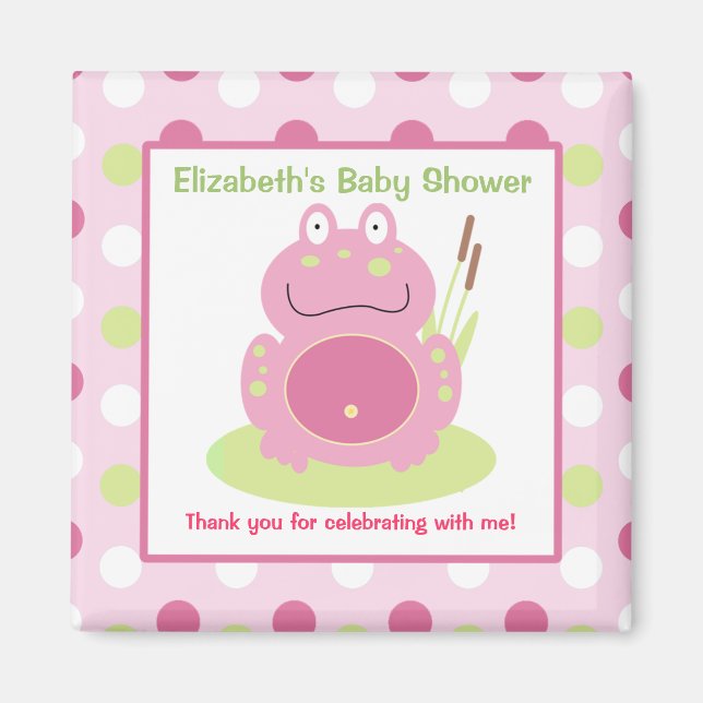 Fiona the Pink Frog Square Favour Magnet (Front)