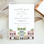 FIONA Watercolor Charleston SC Save the Date Invitation<br><div class="desc">This save the date features watercolor buildings that represent rainbow row in Charleston. This invitation can be used for any location and most wording is editable.</div>
