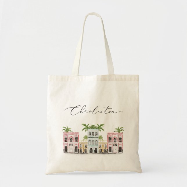 FIONA Watercolor Cute Building Charleston SC Tote Bag (Front)