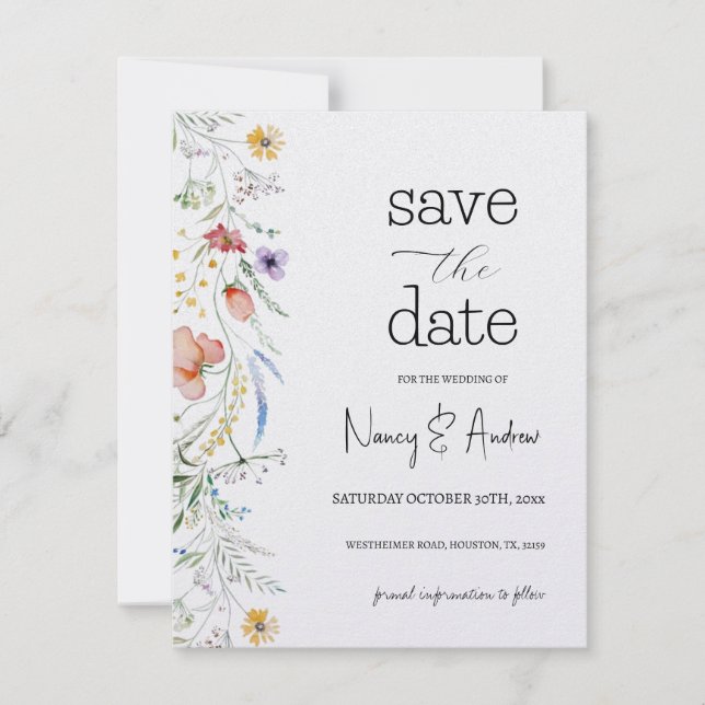 Fiona Wildflower In Bloom Floral Bridal Shower Save The Date (Front)
