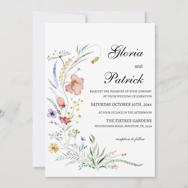 Fiona Wildflower In Bloom Floral Wedding Invitation (Front)