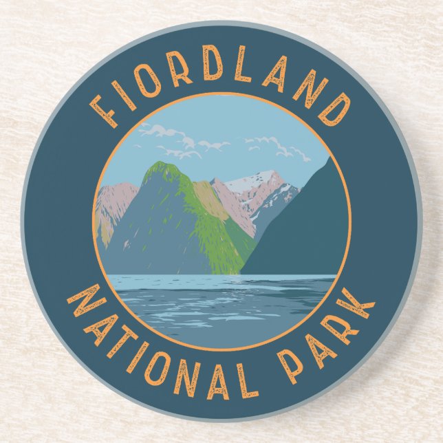 Fiordland National Park New Zealand Retro Circle Coaster (Front)