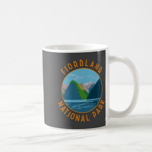 Fiordland National Park New Zealand Retro Circle _ Coffee Mug