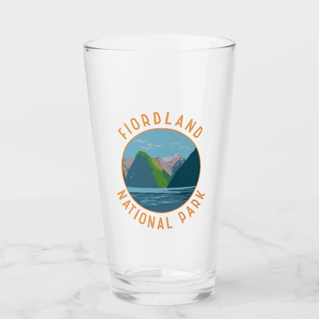 Fiordland National Park New Zealand Retro Circle Glass (Front)
