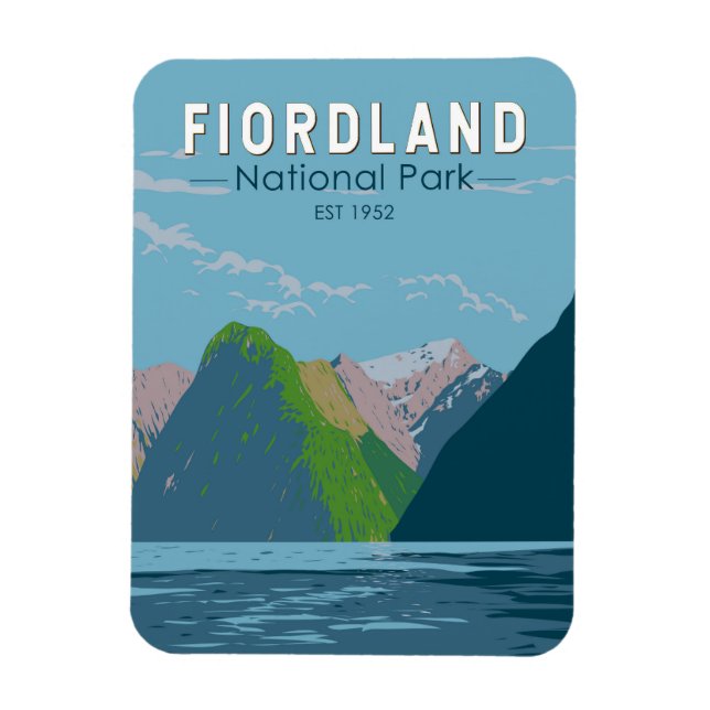 Fiordland National Park New Zealand Travel Art Magnet (Vertical)