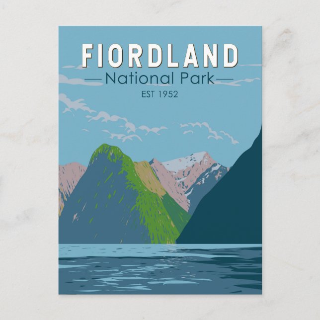 Fiordland National Park New Zealand Travel Art Postcard (Front)