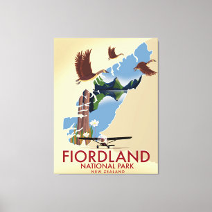 Fiordland National Park New Zealand travel poster Canvas Print