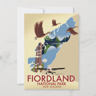 Fiordland National Park New Zealand travel poster Invitation