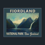 Fiordland National Park New Zealand Watercolor Postcard<br><div class="desc">Fiordland vector watercolor artwork design. The park is known for the glacier-carved fiords of Doubtful and Milford sounds.</div>