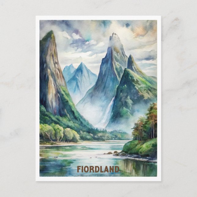 Fiorland National Park New Zealand Watercolor   Postcard (Front)