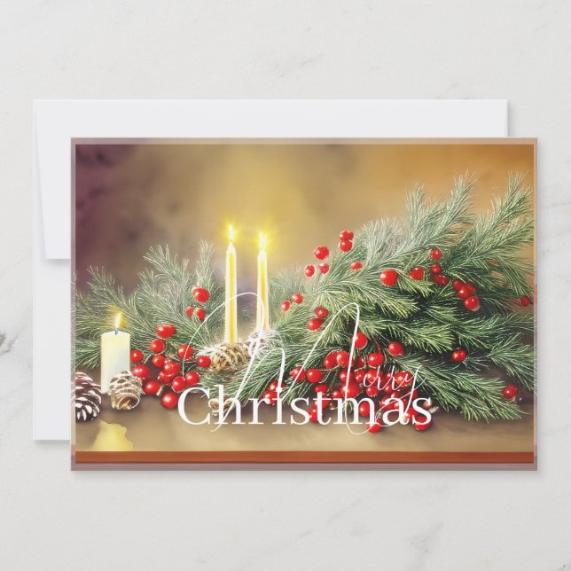 Fir berries and candles budget Christmas Holiday Card (Front)