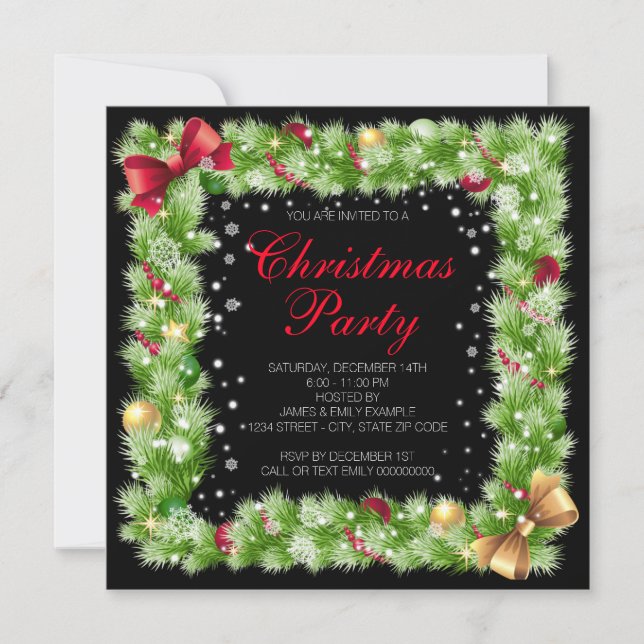 Fir Bough Ornament Snowflake Christmas Party Invitation (Front)