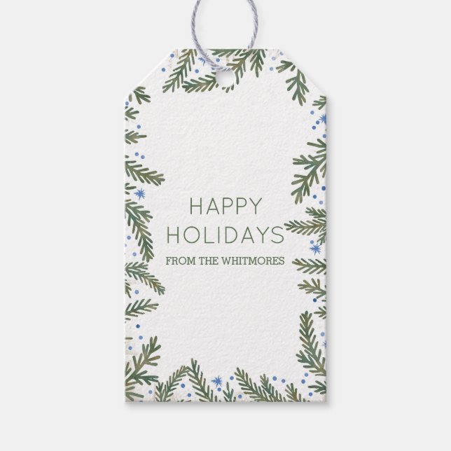 Fir Branches Happy Holidays Gift Tags (Front)