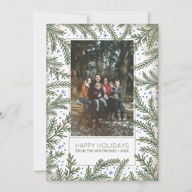 Fir Branches Happy Holidays Photo Holiday Card (Front)