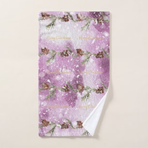 Fir Branches With Pine Cones On Snow Hand Towel