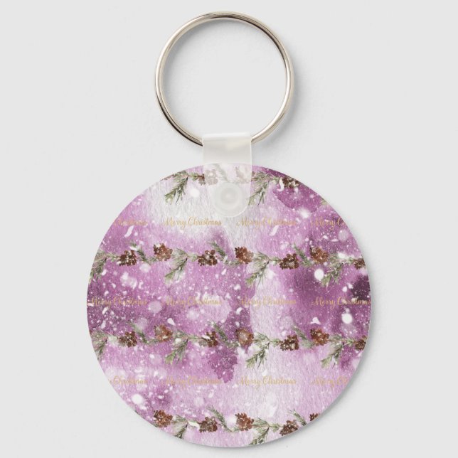Fir Branches With Pine Cones On Snow Key Ring (Front)