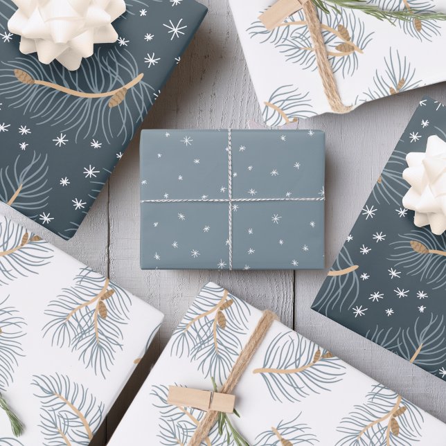 Fir branches with snowflakes | wrapping paper sheet (Fir Branches with snowflakes, grey and white, elegant, wrapping paper )