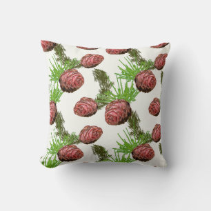 Fir cones and branches on white. cushion