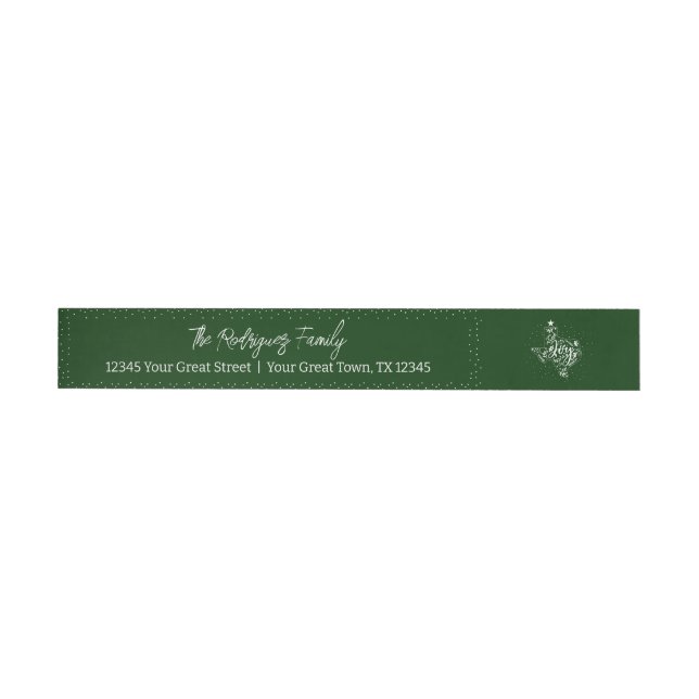 Fir Green Joy Holiday Leaves Texas Shape Wrap Around Label (Individual)