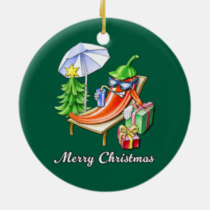 Fir Green Round Merry Christmas Chilli Ceramic Tree Decoration