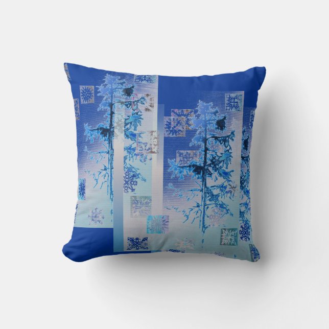 Fir Tree and Snowflakes by Alexandra Cook Cushion (Front)