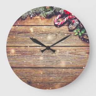Fir Tree Christmas: Dark Wood Decoration Large Clock