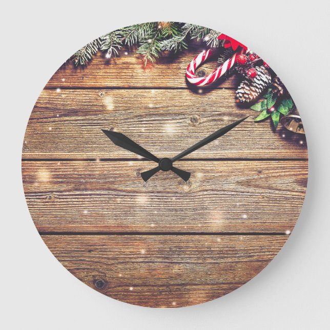 Fir Tree Christmas: Dark Wood Decoration Large Clock (Front)