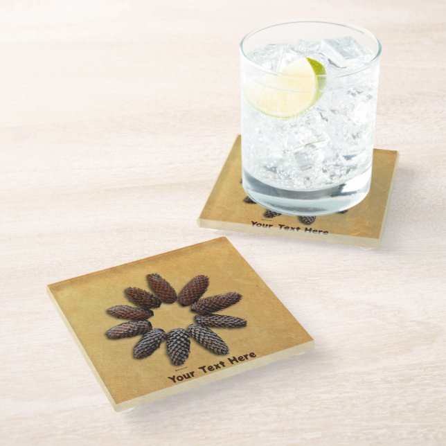 Fir Tree Cones Star Glass Coaster (Angled)
