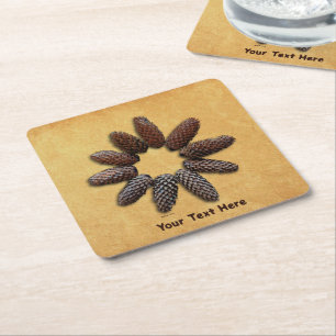 Fir Tree Cones Star Square Paper Coaster