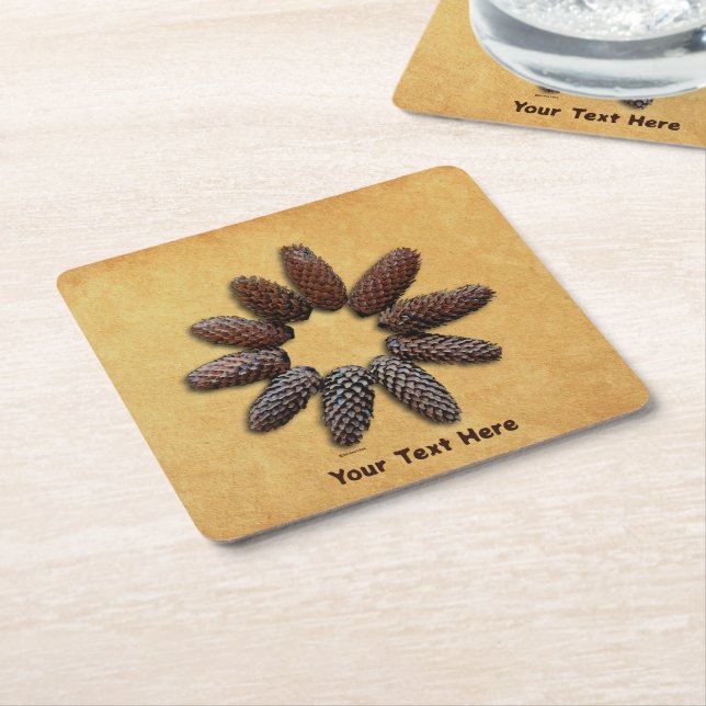 Fir Tree Cones Star Square Paper Coaster (Angled)