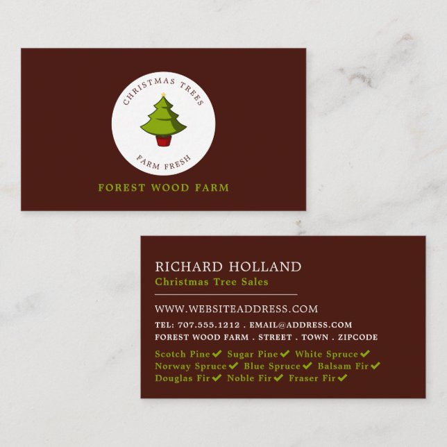Fir Tree Design, Christmas Tree Sales Business Card (Front/Back)