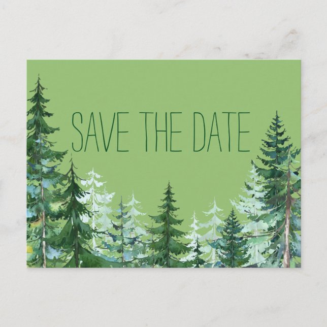 Fir Tree Forest Wedding Save the Postcards (Front)
