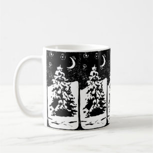 Fir Tree in Snowy Landscape Lino Print Mug