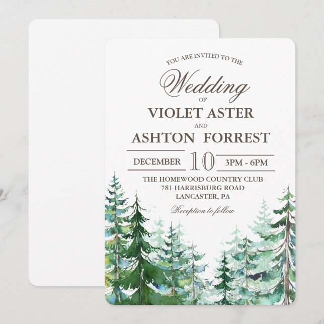 Fir Tree Rustic Wedding Invitation (Front/Back)