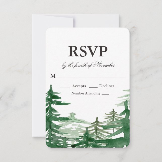 Fir Tree Rustic Wedding RSVP (Front)