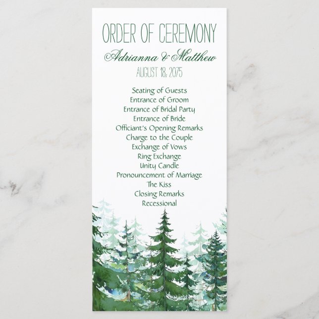 Fir Tree Wedding Order of Ceremony Programme (Front)