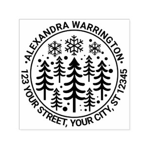 Fir Trees and Snowflakes Name Return Address #2 Self-inking Stamp