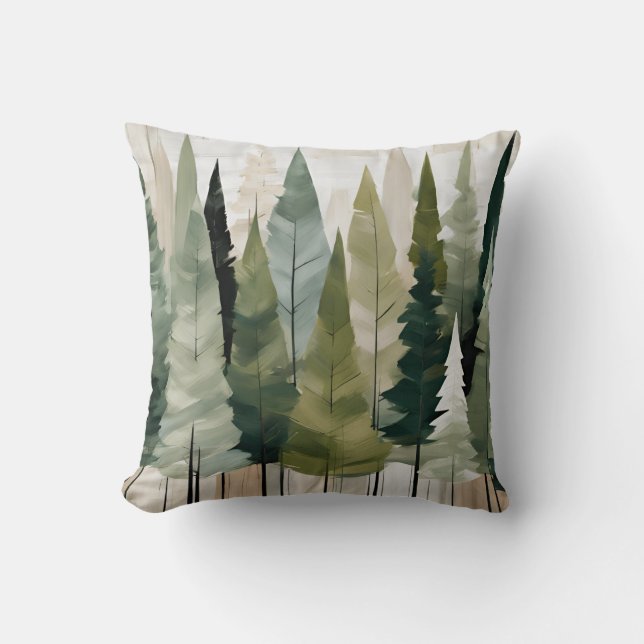 Fir Trees Green Neutral Cushion (Front)