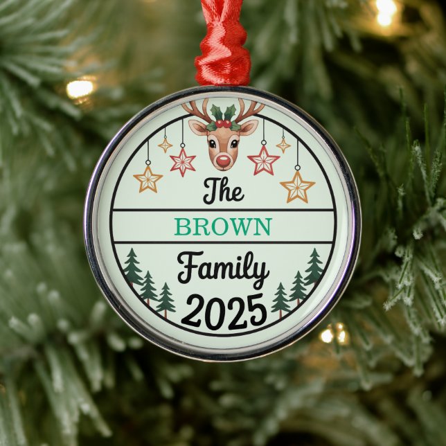 Fir Trees Stars Family Name 2025 Christmas Metal Tree Decoration (Tree)