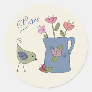 fir with bird personalized classic round sticker