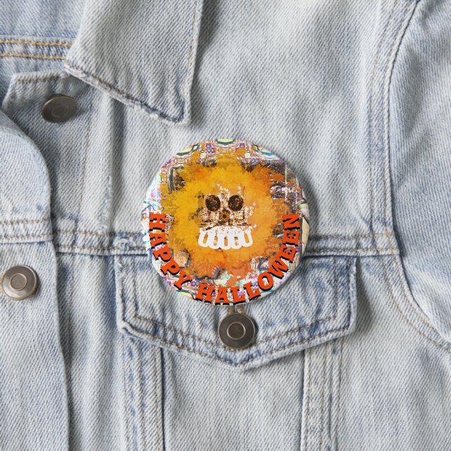 Fire and Flame Halloween Scull 7.5 Cm Round Badge (In Situ)