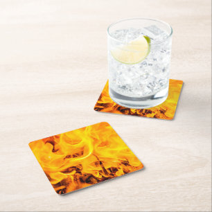Fire And Flames Pattern Square Paper Coaster