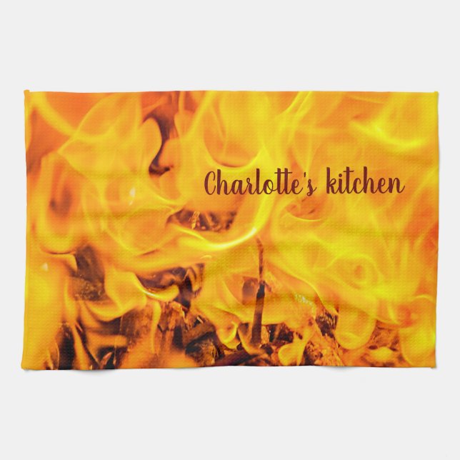 Fire And Flames Pattern Tea Towel (Horizontal)