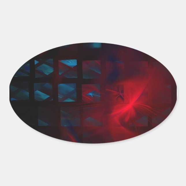 Fire and Ice Abstract Digital Artwork Oval Sticker (Front)
