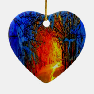 Fire and Ice Beautiful Artistic Blue, Orange, Red Ceramic Tree Decoration