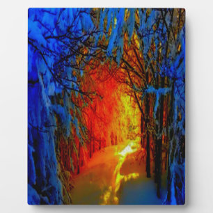 Fire and Ice Beautiful Artistic Blue, Orange, Red Plaque