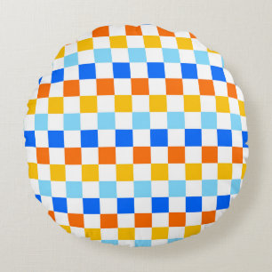 Fire and ice chequerboard pattern round cushion