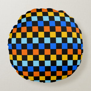 Fire and ice chequerboard pattern round cushion