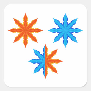 Fire and Ice Eight Point Stars Square Sticker