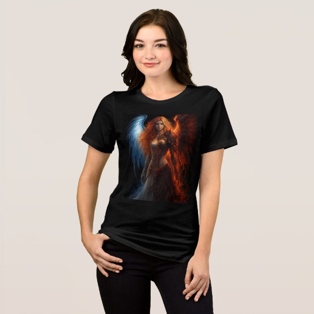 Fire and Ice Warrior Angel Art Tri-Blend Shirt (Front Full)